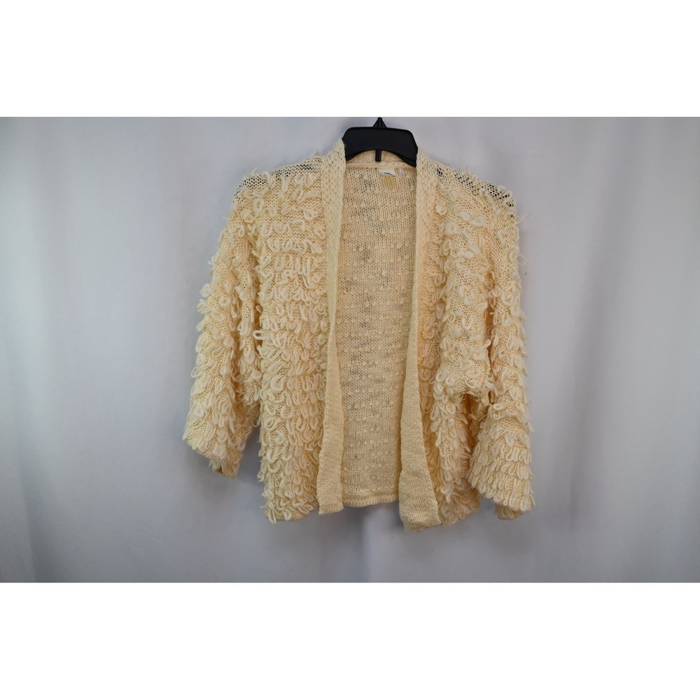 Akemi + Kin Anthropologie Cream Shaggy Loop Knit Cardigan OS Ivory Open Front